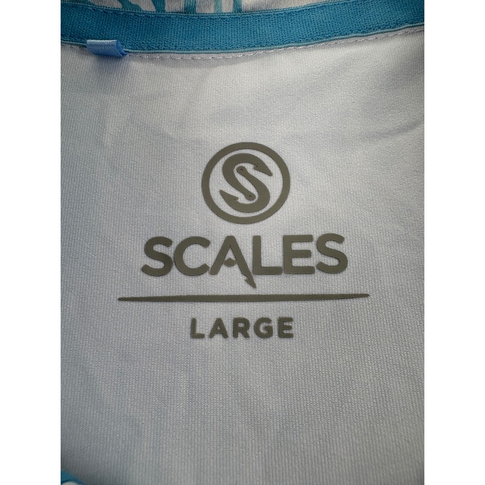 Scales Gear Polo Shirt Large Performance Short Sleeve Coral Print Blue Golf - Picture 2 of 7